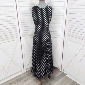 Vintage 90s David Warren Polka Dot Maxi Dress Black White Size 6 Sleeveless